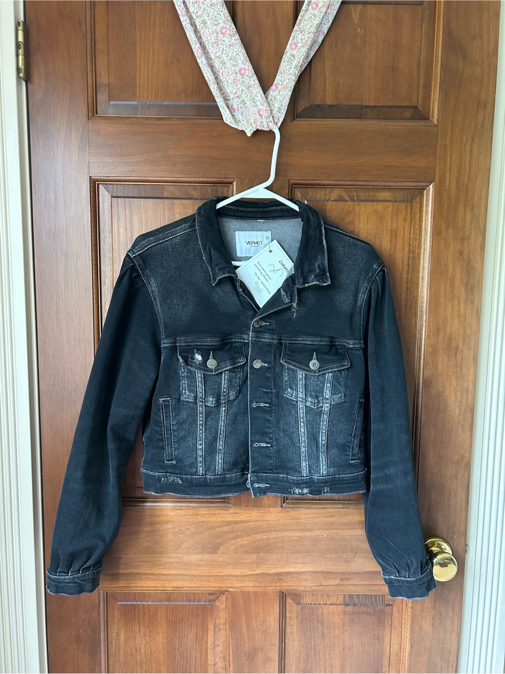 VERVET BY FLYING MONKEY Black Washed Denim Trucker Jacket